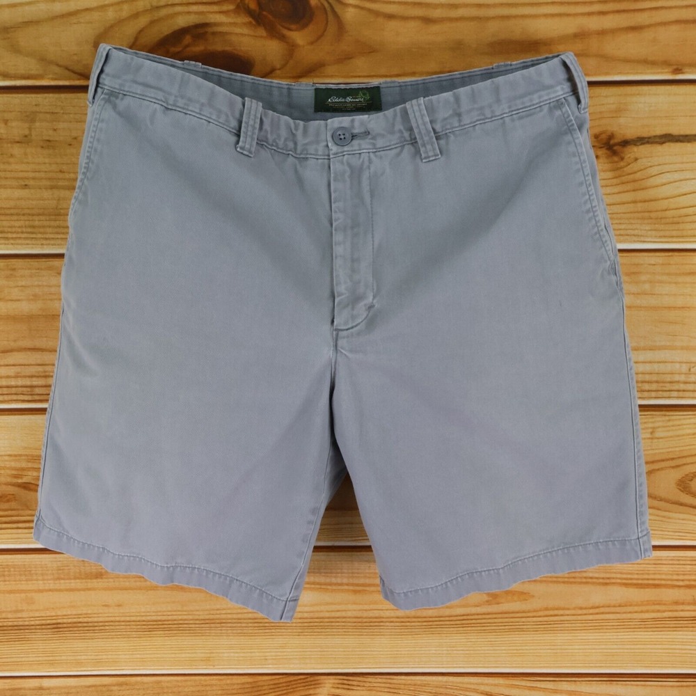 Eddie Bauer Shorts Mens 38 Gray 100% Cotton Chinos Pockets Flat Front Everyday